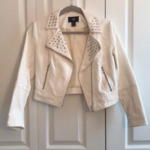 H&M Cropped White Canvas Moto Jacket